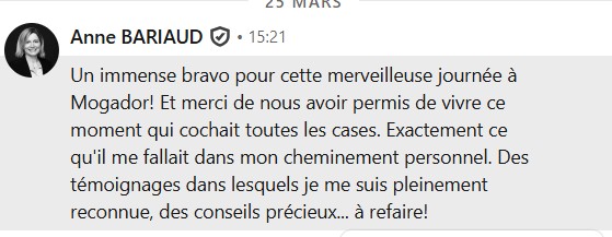 Message d'une participante après Potentiel Illimité