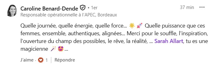 Message d'une participante après Potentiel Illimité
