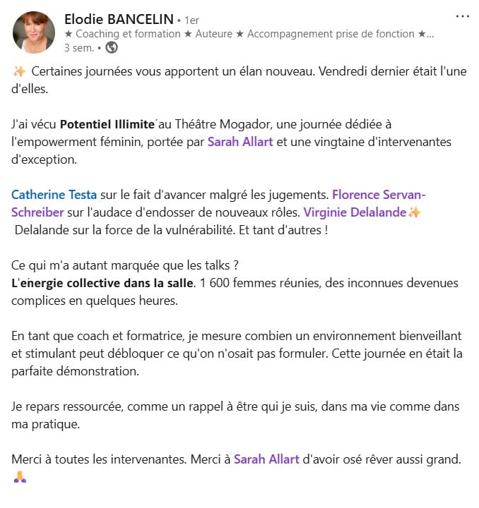 Témoignage d'une participante publié après l'événement