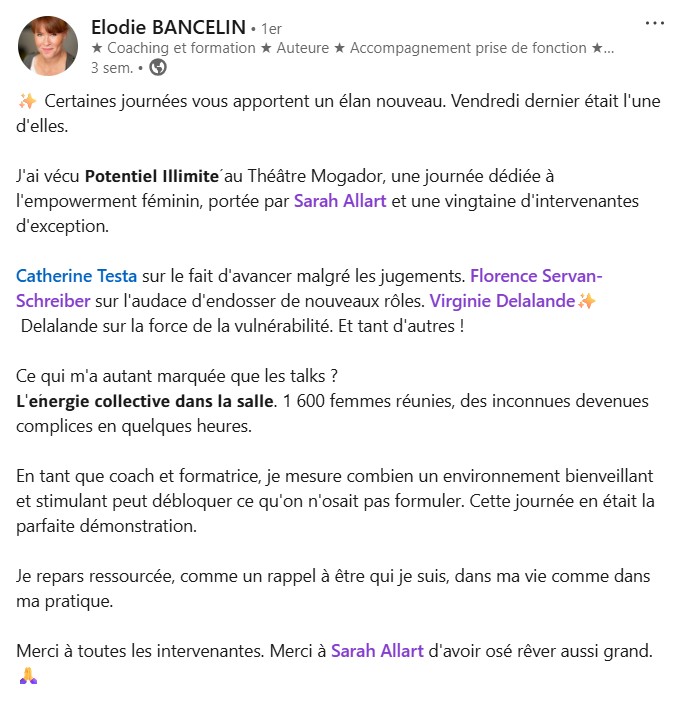 Témoignage d'une participante publié après l'événement