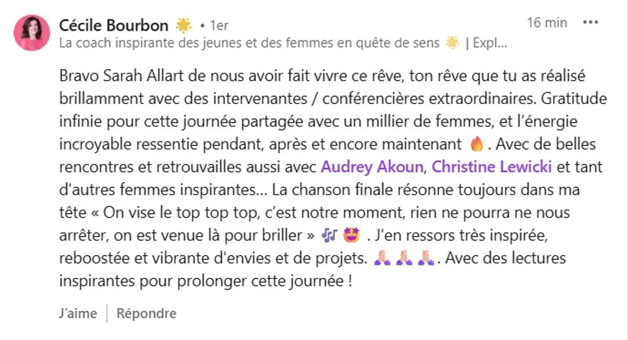Témoignage écrit d'une participante de Potentiel Illimité