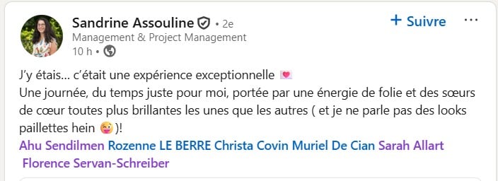 Message d'une participante après Potentiel Illimité