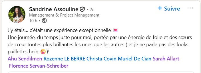 Message d'une participante après Potentiel Illimité