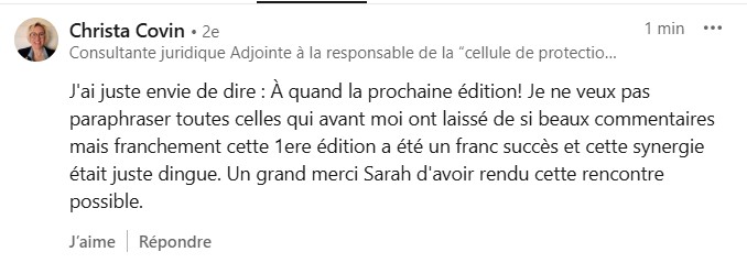 Message d'une participante après Potentiel Illimité