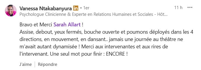 Message d'une participante après Potentiel Illimité