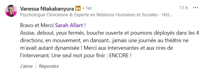 Message d'une participante après Potentiel Illimité