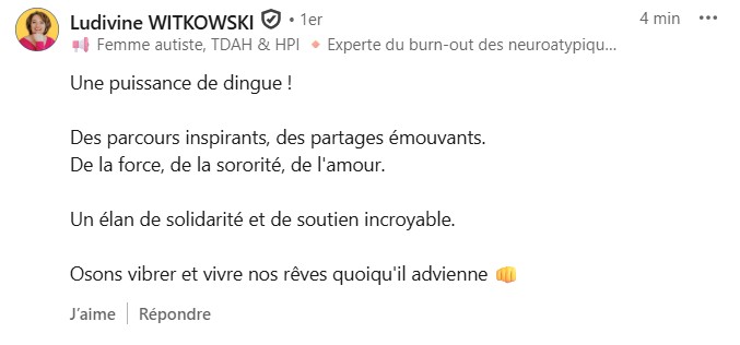 Message d'une participante après Potentiel Illimité