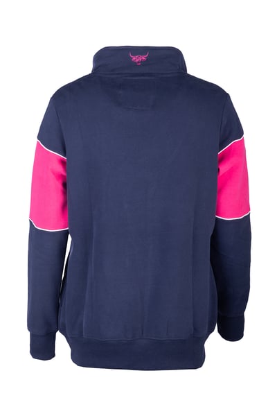 Sudadera de mujer con estampado de vaca de las Tierras Altas - Byland - Highland Cow Navy/Bonbon