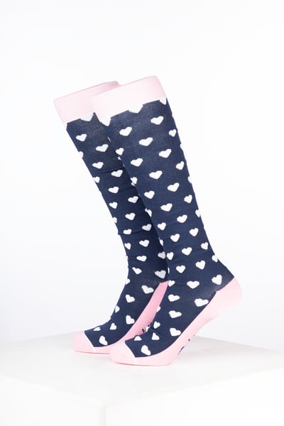 Calcetines de montar para mujer con diseño de corazón y tejido de bambú. - Corazón Azul Marino