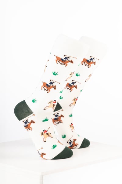 Damen-Knöchelsocken mit Pferdemotiv - Polospieler Creme