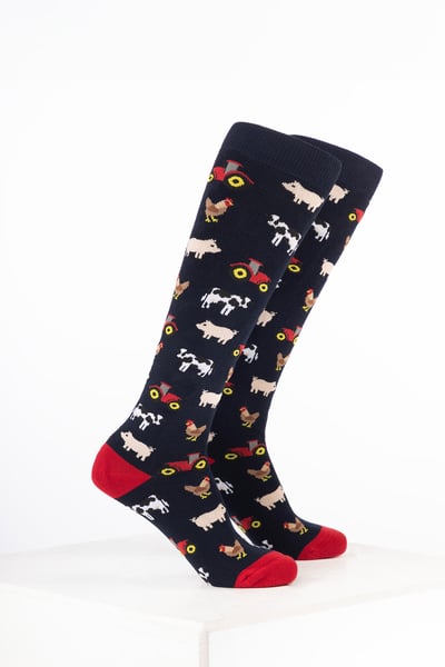 Kids Animal Welly Socks - Farm Yard Navy