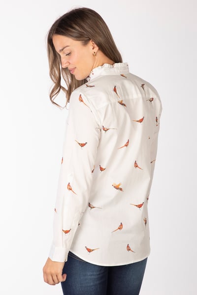 Ladies Overhead Ruffled Shirt - Ivy - Pheasants