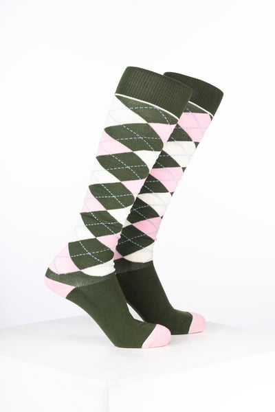 Women’s Bamboo Rich Argyle Riding Socks - Argyle Dark Olive/Soft Pink/Cream