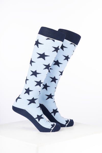 Damen-Reitsocken aus Bambus mit Sternenmuster - Stern Sanftes Blau/Marineblau