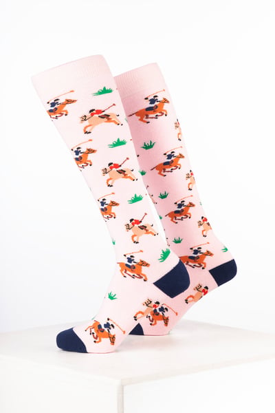 Women’s Horse Print Welly Socks - Polo Player Soft Pink