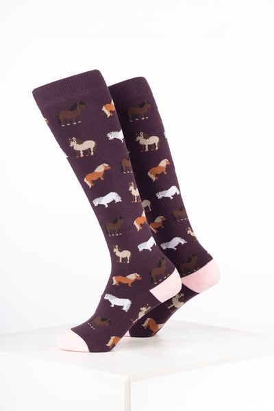 Kids Animal Welly Socks - Shetland Dark Berry