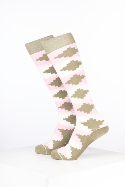Women’s Bamboo Rich Polo Belt Riding Socks - Polo Cream/Soft Pink/Light Olive