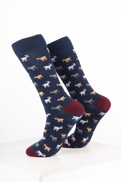 Men’s Bamboo Rich Animal Ankle Socks - Goat Navy