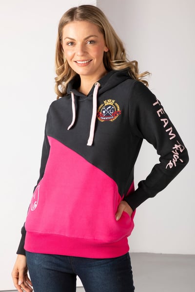 Ladies Diagonal Overhead Hoody - Black/Bonbon