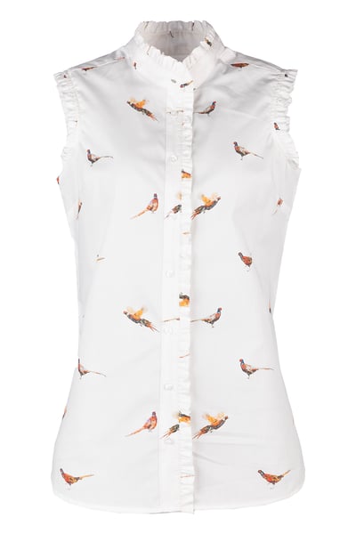 Ladies Ruffled Sleeveless Shirt - Wistow - Pheasant White