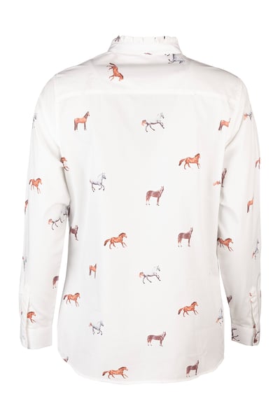 Ladies Oxford Cotton Ruffled Shirt - Ivy - Horse White