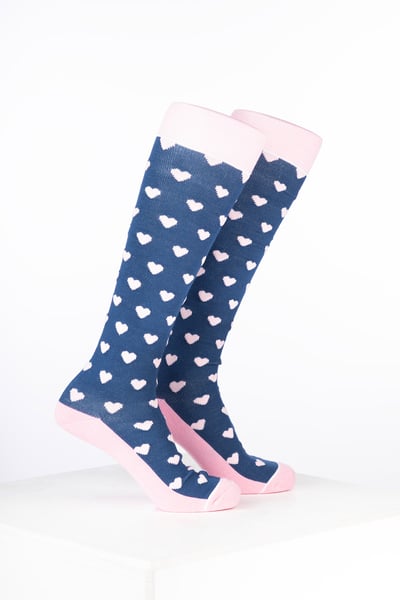 Calcetines de montar para mujer con diseño de corazón y tejido de bambú. - Corazón Mezclilla