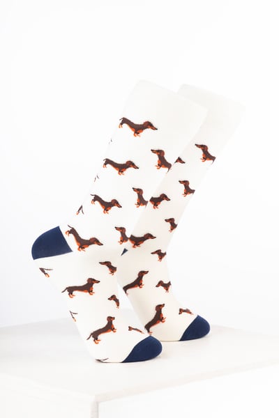 Women’s Bamboo Rich Dog Ankle Socks - Dachshund Cream