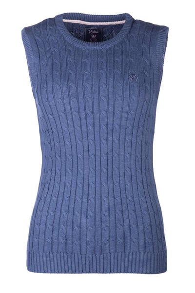 Ladies Crew Neck Cable Knit Vest - Emma - Mid Navy