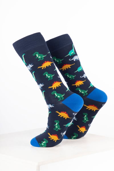 Men’s Bamboo Rich Animal Ankle Socks - Dinosaur Navy