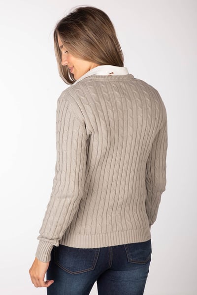 Ladies V Neck Cable Knit Jumper - Emma - Soft Grey