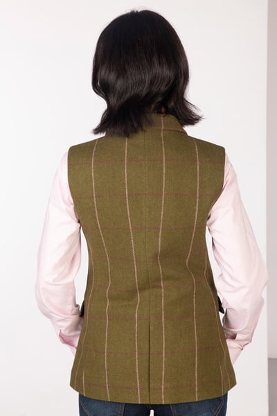 Ladies Tweed Waistcoat - Hannah - Olive Tweed