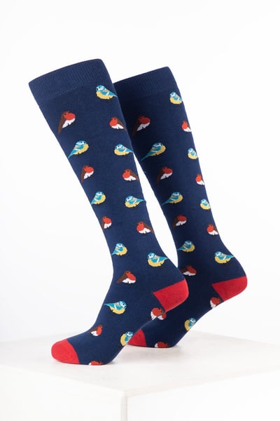 Women’s Bird Welly Socks - Garden Bird Denim