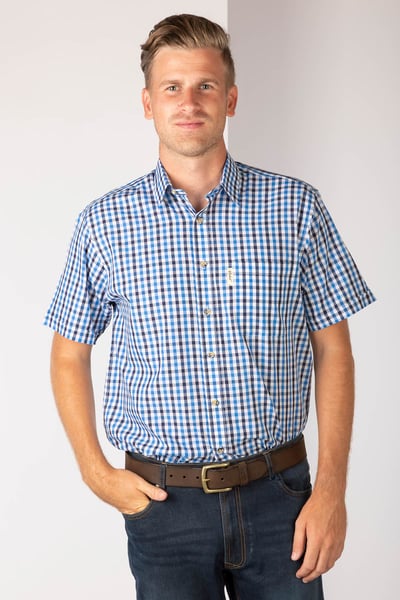 Men's Short Sleeved Check Shirts - Richmond Navy/Blue