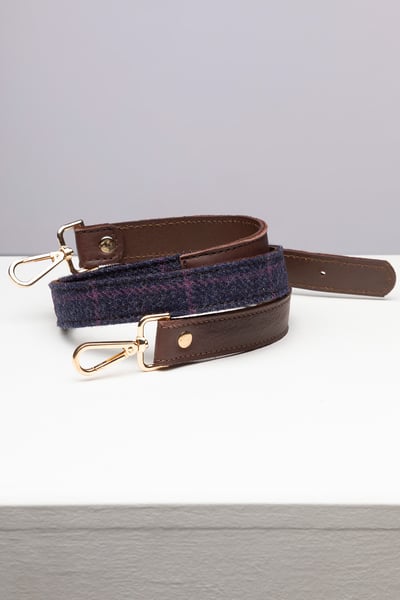 Leather Bag Strap - Navy Tweed