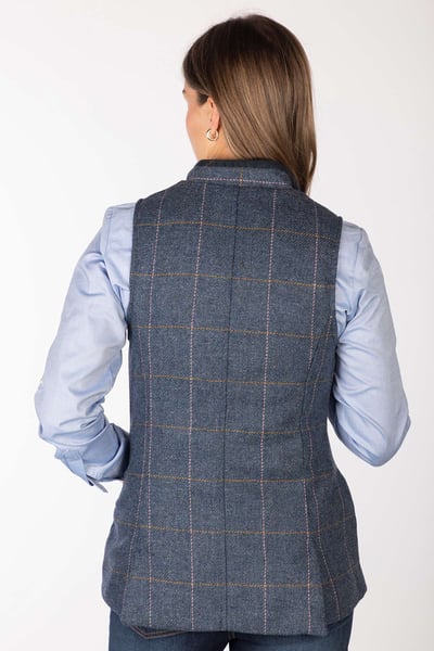 Gilet boutonné en tweed pour femme - Rievaulx - Tweed bleu foncé