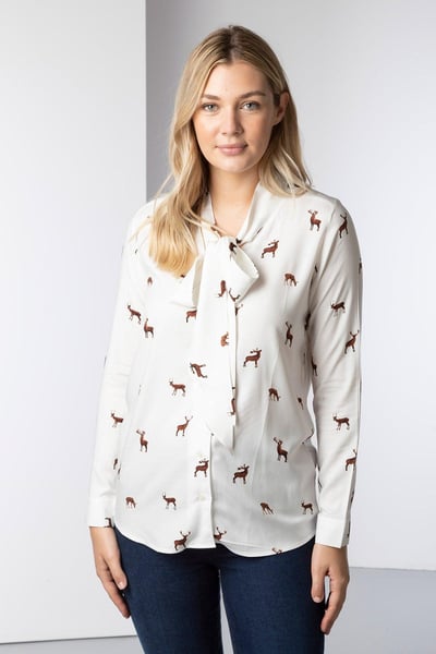 Ladies Tie Neck Blouse - Deer