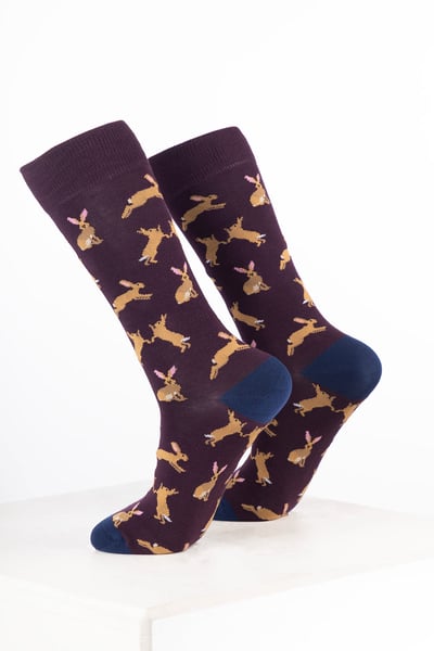 Women’s Bamboo Rich Animal Ankle Socks - Hare Dark Berry