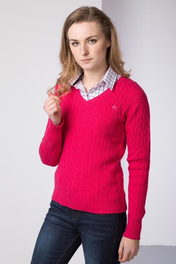 Ladies Cable Knit V Neck Jumper UK | Rydale