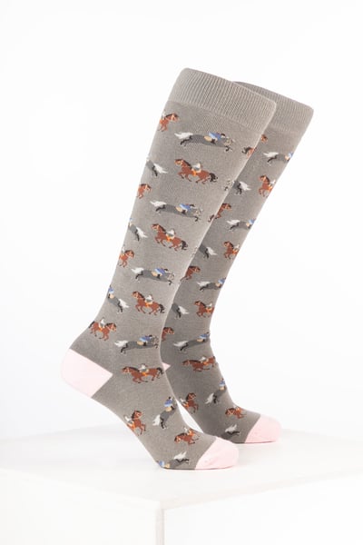 Women’s Horse Print Welly Socks - Ridden Horse Grey