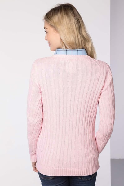 Damen Pullover mit Zopfmuster und Rundhalsausschnitt - Emma - Sorbet
