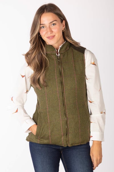 Ladies Padded Tweed Waistcoat - Haworth - Dark Green