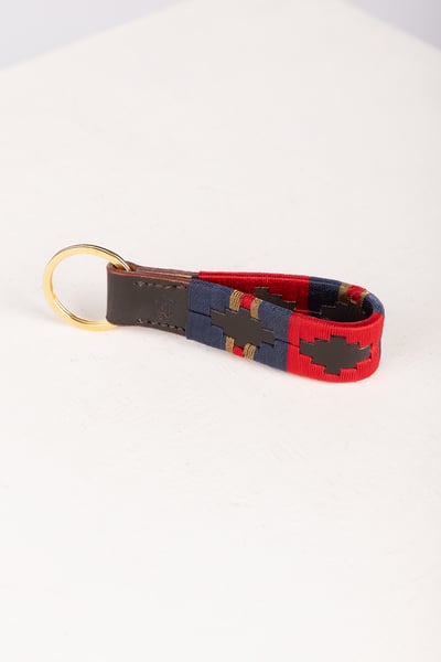 Leather Loop Polo Keyring - Askwith - Navy/Red/Gold/Red