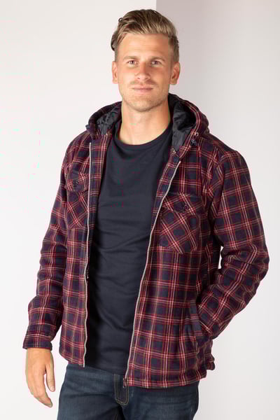 Men's Hooded Fleece Overshirt - Ulrome - Navy/Red
