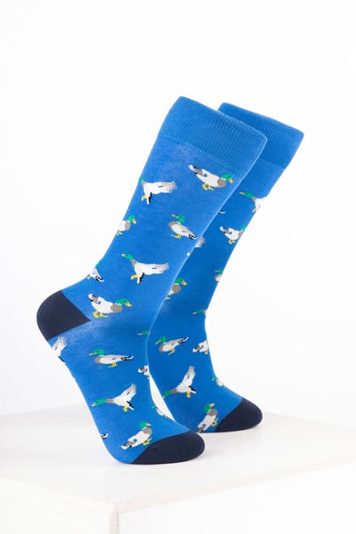 Men's Bamboo Rich Bird Ankle Socks - Duck Blue