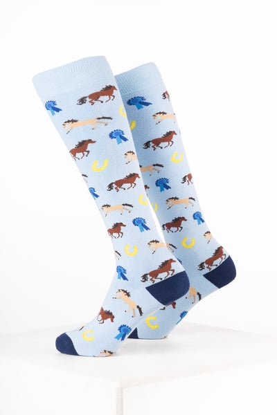 Women’s Horse Print Welly Socks - Pony & Rosette Soft Blue