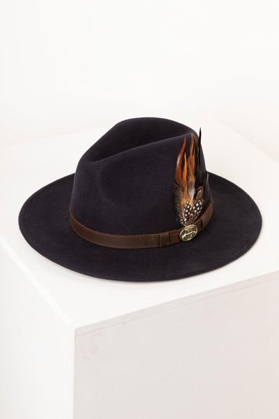 Men's Wool Fedora Hat With Feather - Danby - Navy