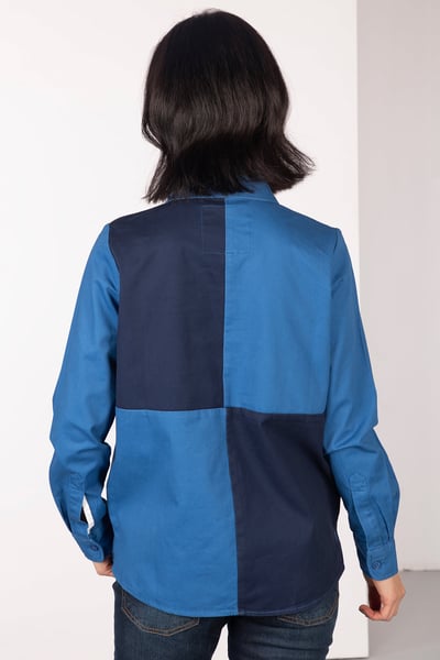 Ladies Quartered Deck Shirt - Ganton - Navy/Blue