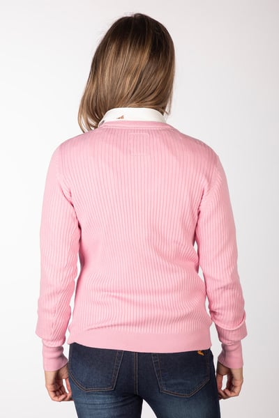 Ladies V Neck Ribbed Jumper - Gemma - Perfect Pink