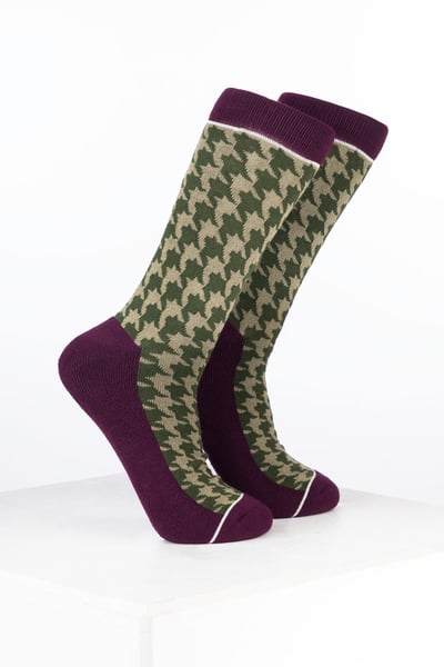 Damen-Knöchelsocken aus Bambusmaterial mit Hahnentrittmuster - Hahnentritt Dunkeloliv