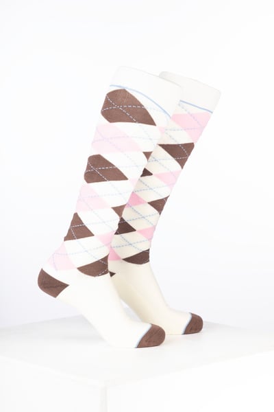 Women’s Bamboo Rich Argyle Riding Socks - Argyle Cream/Soft Pink/Mocha